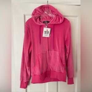 Women’s Pink Velour Zip Hoodie Jacket Size Small New With Tags